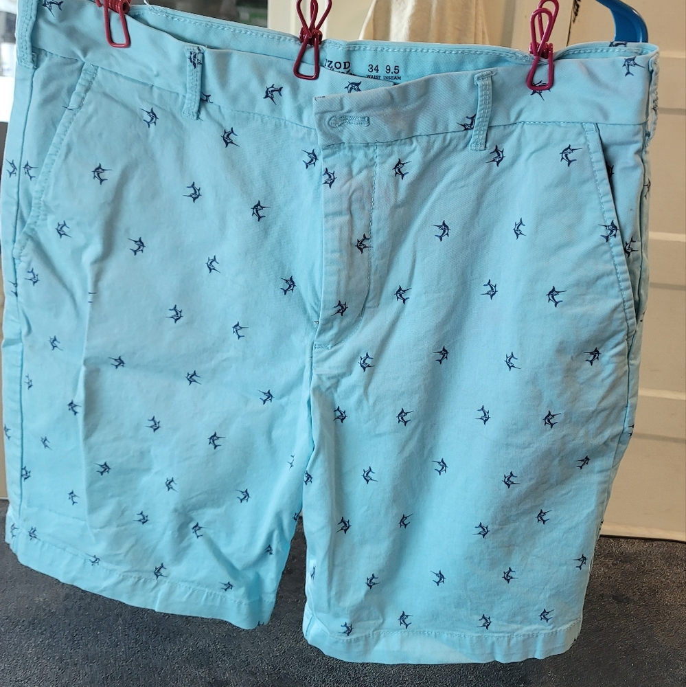 Izod Saltwater Shorts Men's 34 x 9.5 Sailfish Blue Cotton Casual Fisherman